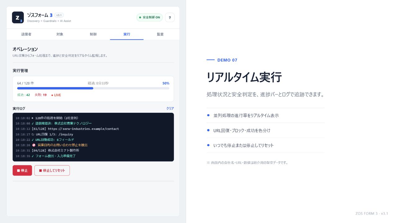 ゾスフォーム3号機 - ライブ進行画面の操作画面